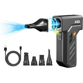 KiCA Jet Fan Ultra Electric Air Duster - 109 MPH High-Speed Wind, 116000 RPM Cordless Rechargeable Blower with LED Lights, Infinite Variable Speed for Keyboard/PC/Car/Home, Replace Canned Air