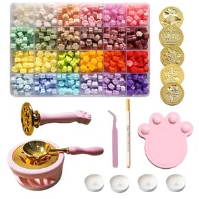 576Pcs Wax Seal Stamp Kit Contains 24 Colors Sealing Wax Beads, 5Wax Seal Stamps, Sealing Wax Warmer,4candles,Tweezers, Silicone Wax Seal Mat, Metallic Pen, DIY Craft Gift,Wax Sealing Kit for Beginner