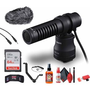 Canon DM-E100 ميكروفون الاتجاه (4474C001) + 64 جيجابايت بطاقة ذاكرة Ultra + Triple Shoe V Bracket + Microphones Cleaner Spor