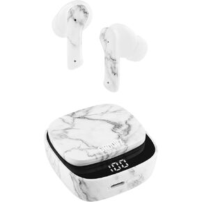 True Wireless Earbuds - Designed and Engineered in the USA - Bluetooth Earbuds Compatible with Apple and Android - 27Hrs Total Battery Life - Dual Microphone with Noise Reduction - White Marble