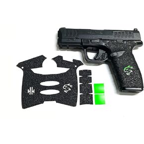 GealitGrips Gun Grip Tape متوافق مع Springfield Hellcat Pro - شريط قبضة مسدس ورق الصنفرة الأسود مع إدراج أخضر ، وتركيب سهل ، وأجزاء سلاح وملحقات ، مملوكة للمخضرم ، مصنوعة في الولايات المتحدة الأمريكية