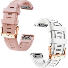 20mm Watch Band Replacement for Garmin fenix 5S/5S Plus/6S/7S/Instinct 2S/D2，Quick Fit silicone with rosegold buckle, WHITE and DUSTROSE Bundle