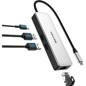 WAVLINK USB C to Ethernet Adapter, 10Gbps Hub with 1* USB-C, 2* USB-A, 2.5Gbps Ethernet Port for Laptop, Type C (Thunderbolt 4/3 Compatible) to Network for MacBook, iPad, Hp, XPS, Windows