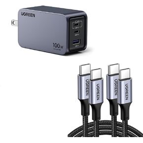 UGREEN Nexode Pro 100W USB-C Charger Bundle with 2-Pack USB-C Cable for iPad Pro, iPhone 15 Pro/14, Galaxy S23/Note20