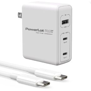 Powerlot 140W GAN PD Power Adapter ، 18W USB-A Charger ، PD3.1 Type C Wall Charger أو MacBook Pro 16 '' ، Dell XPS ، iPhone 16/15 Pro Max ، iPad ، Chromebook ، Tablet (140W Charge with Cable)