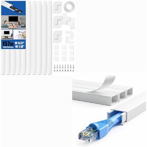 219.8in (L+S Size) Cord Hider Wall,Delamu Cord Cover,Wire Covers for Cords, Paintable Cable Concealer Raceway, PVC Cable Management System，White,
