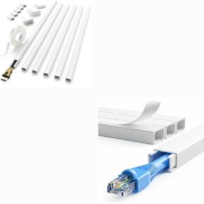 157in (6+4 Pacs) Delamu Cord Hider, One-Cord Channel Cord Cover Wall, Paintable Wire Hider, Cable Cover Raceway, Cable Concealer for Wall Mounted TV, Wire Covers for Cords System, W0.59 H0.4in, White
