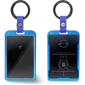 Aluminum Tesla Key Card Holder for Model Y 3 S X Cybertruck Tesla Accessories with Leather Strap Keychain Key Rings Plastic Key Card Protective Case Cover (Black)