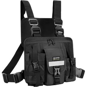 Walkie Talkie Chest Harness Chest Front Single Pack Pouch Holster Vest Rig for Motorola Midland Kenwood Baofeng Retevis 2 Way Radio with Reflective Strips Shoulder