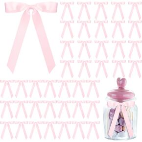 50 Pcs Pink Satin Ribbon Bows 7 Inch Self Adhesive Pink Bows Coquette Party Supplies for Christmas Wrapping Making Crafts Baby Shower Wedding Birthday Party Gifts Decorations