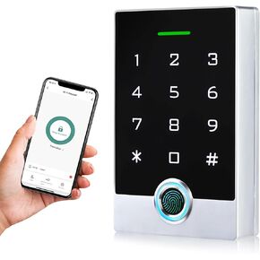Wireless WiFi TUYA Access Control System, Fingerprint Password Stand-Alone Door Access Control Keypad with ID Keyfob, WG26/34 EM Card Reader Access Controller, Full Metal Weatherproof, Backlight