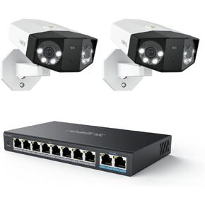 REOLINK Duo 3 PoE Bundle PoE Switch, One Cable Offer Both Power and Data, 16MP UHD Dual-Lens, 180° Panoramic View, Motion Track, F1.6 Color Night Vision Security PoE Camera System