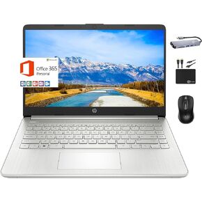 HP 2024 Premium 14" Micro-Edge Portable Laptop Student Business, Intel Quad-Core N4120, 4GB RAM, 128GB (64GB eMMC+ 64GB Card), Webcam, WiFi, Windows 11S + 1 Year Office 365, MarxsolAccessory White