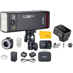 Godox Ad200 Pro II AD200 Pro II Flash ، مع مشغل فلاش لاسلكي X3-C TTL لكاميرا Canon ， TTL 200W Pocket Flash HSS 1/8000 ، مزامنة لاسلكية واحدة ، شاشة ملونة محسّنة
