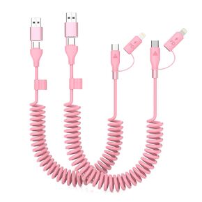 Coiled USB C and Lightning Cable,Pink Car Accessories Car Charger USB C 3FT iPhone 15 16 Carplay Charger Cord 60W Fast Charging Cable Short Cute Charger Cord Supports Apple CarPlay & Android Auto