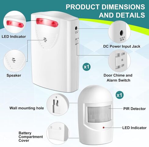 Qualirey Driveway Alarm Wireless Outside Motion Sensor Alarm with 1 Receiver 2 Weatherproof Infrared Sensor, Indoor Home Security Business Alert System Detector in Kuwait