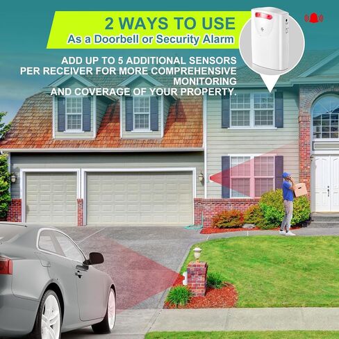 Qualirey Driveway Alarm Wireless Outside Motion Sensor Alarm with 1 Receiver 2 Weatherproof Infrared Sensor, Indoor Home Security Business Alert System Detector in Kuwait