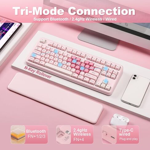YUNZII B87 TKL Wireless Mechanical Keyboard (Pink, Milk Switch) in Kuwait