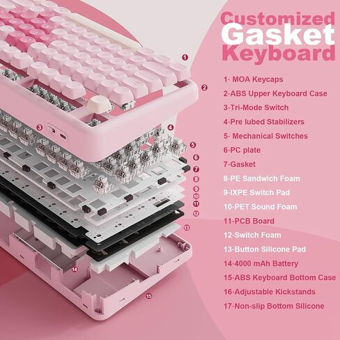 YUNZII B87 TKL Wireless Mechanical Keyboard (Pink, Milk Switch) in Kuwait