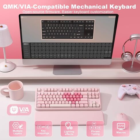 YUNZII B87 TKL Wireless Mechanical Keyboard (Pink, Milk Switch) in Kuwait