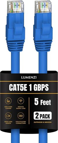 Cat 5e Ethernet Cable 1 ft in White 6 Pack 1 GBPS Network Round Round RJ45 Outdoor Indoor Direct Direct Direct Bare Copper LAN CABL in Kuwait