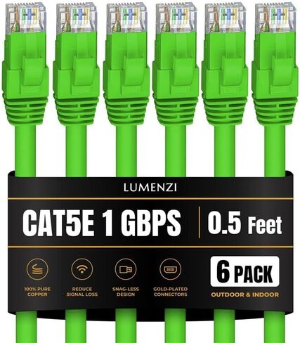 Cat 5e Ethernet Cable 3 FT in Grey 6 Pack 1 Gbps Speed Network Short Round Rj45 Outdoor Indoor Direct Burial Bare Copper LAN Patch Cable for Router Gaming PS5 XBOX Printer Computer CCTV Switch in Kuwait