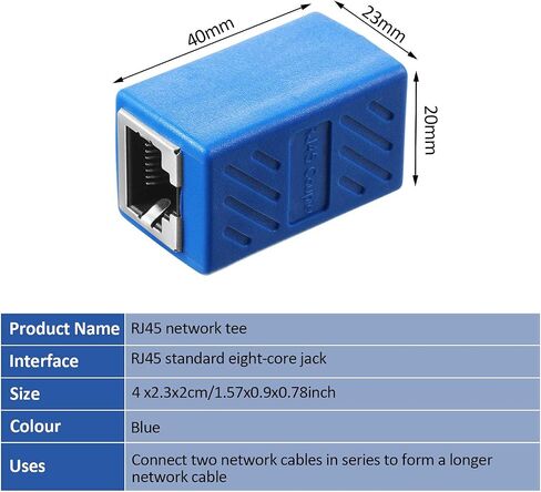 Frienda 10 Pieces RJ45 Coupler, Ethernet Extension Adapter Network Connector for Cat7/Cat6/Cat5e/Cat5 Ethernet Network Cable Coupler Female to Female (Blue) in Saudi Arabia