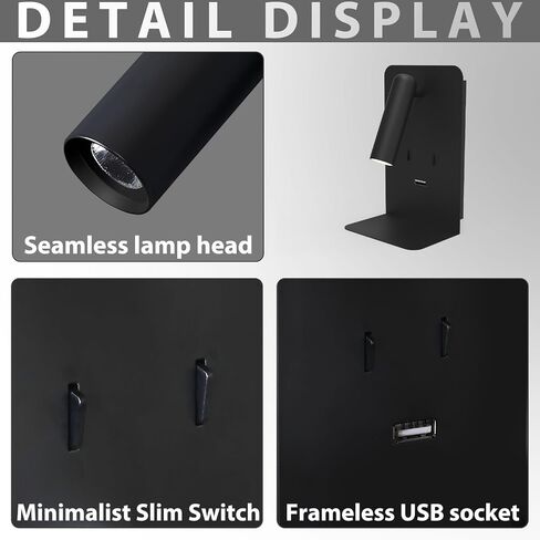 Zerouno Modern Bed Side Lamp لمجموعة غرفة نوم من 2 ، قابس أسود في الجدار ، ضوء القراءة ضوء ، سرير سرير الجدار الشمع in Kuwait