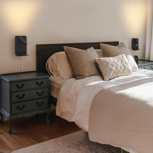 Zerouno Modern Bed Side Lamp لمجموعة غرفة نوم من 2 ، قابس أسود في الجدار ، ضوء القراءة ضوء ، سرير سرير الجدار الشمع in Kuwait