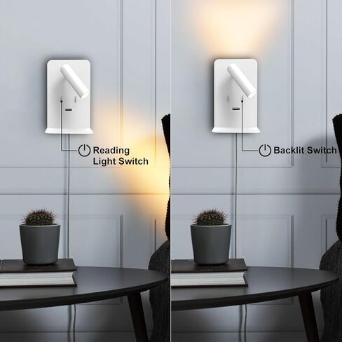 Zerouno Modern Bed Side Lamp لمجموعة غرفة نوم من 2 ، قابس أسود في الجدار ، ضوء القراءة ضوء ، سرير سرير الجدار الشمع in Kuwait