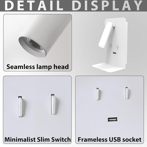 Zerouno Modern Bed Side Lamp لمجموعة غرفة نوم من 2 ، قابس أسود في الجدار ، ضوء القراءة ضوء ، سرير سرير الجدار الشمع in Kuwait