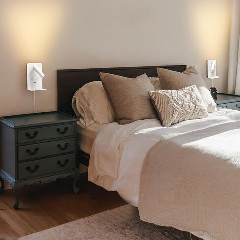 Zerouno Modern Bed Side Lamp لمجموعة غرفة نوم من 2 ، قابس أسود في الجدار ، ضوء القراءة ضوء ، سرير سرير الجدار الشمع in Kuwait