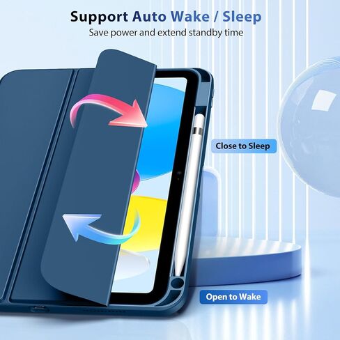 TiMOVO Case for iPad A16 11th Gen 11"/10th Gen 10.9", Abyss Blue | Pencil Holder, Slim Trifold Stand Protective Cover, Clear Transparent Back Shell, Auto Wake/Sleep in Saudi Arabia