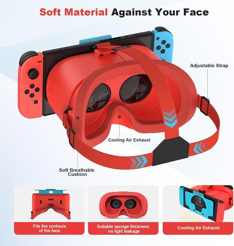 سماعة VR لـ Nintendo Switch & OLED Model تم ترقيتها ، نظارات الواقع الافتراضي VR مع عدسات HD قابلة للتعديل حزام رأس مريح ، نظارات ثلاثية الأبعاد لـ Nintendo Switch ألعاب OLED VR Cool for Kids Boys in Kuwait