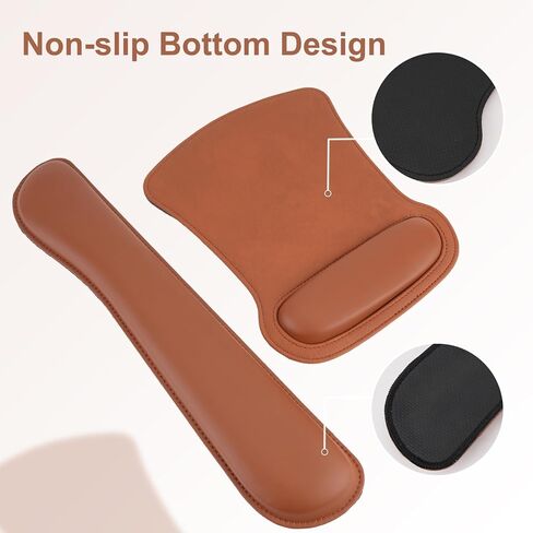 MOSISO Keyboard Mouse Pad Set, PU Leather Large Gaming Mousepad&Keyboard Wrist Rest&Mouse Wrist Rest&Coaster, Ergonomic Non-Slip Mousepad&Easy Typing Cushion with Memory Foam for Home Office, Brown in Kuwait