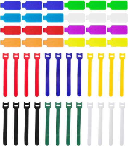 Cable Management Sets, 24 Pcs Multicolor Cable Labels and 24 Pcs Reusable Fastening Cable Ties - For Home, Office, Desk, Wire, Cable Organizer, Cord Management in Kuwait