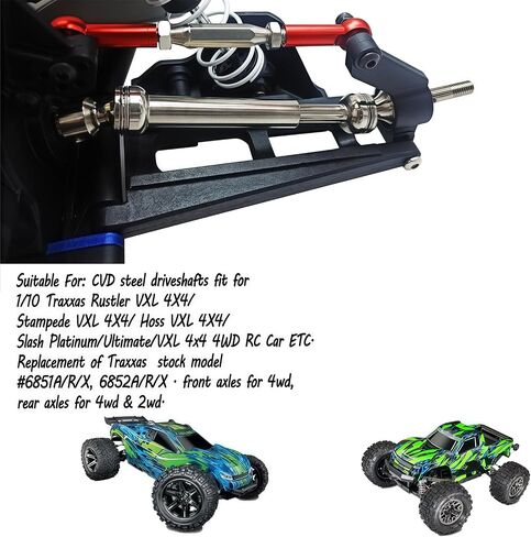 Upgrade CVD Steel Drive Shafts Fit for 1/10 Traxxas Slash 4x4 VXL/Platinum/Ultimate,Rustler 4X4/VXL,Stampede 4X4/VXL,Hoss 4X4/VXL RC Car Heavy Duty Parts 4PCS (Red) in Saudi Arabia
