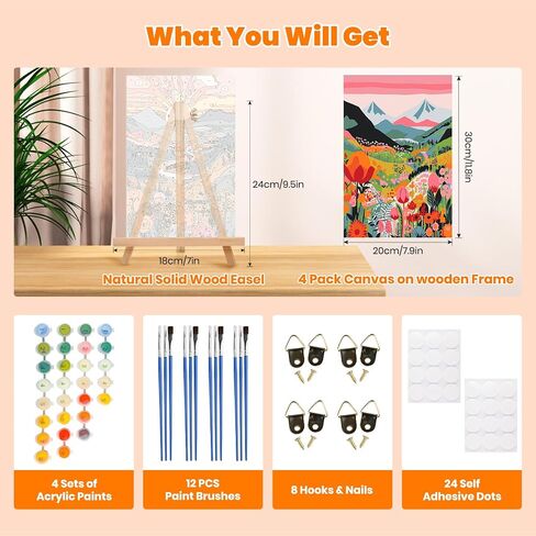 4 Pack Paint by Numbers Kits for Adults Beginners Framed Canvas, Adult Paint by Number Kit with Easel, Yin Yang Landscapes Painting by Numbers for Beginners, Arts and Crafts for Home Decor 8x12inch in Saudi Arabia