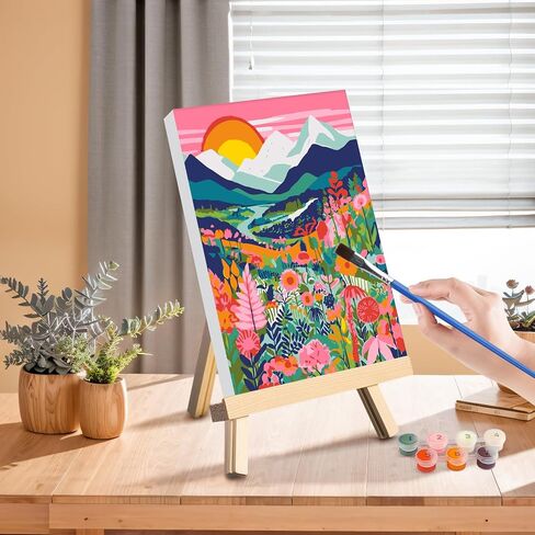 4 Pack Paint by Numbers Kits for Adults Beginners Framed Canvas, Adult Paint by Number Kit with Easel, Yin Yang Landscapes Painting by Numbers for Beginners, Arts and Crafts for Home Decor 8x12inch in Saudi Arabia