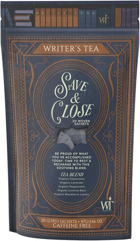 Writer's Tea Save & Close - Nighttime Tea - Chamomile, Lavender, Peppermint, Licorice Root, and Blackberry Leaves Tea Blend - Caffeine Free - 20 Woven Sachets in Saudi Arabia