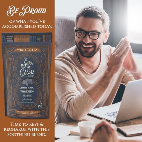 Writer's Tea Save & Close - Nighttime Tea - Chamomile, Lavender, Peppermint, Licorice Root, and Blackberry Leaves Tea Blend - Caffeine Free - 20 Woven Sachets in Saudi Arabia