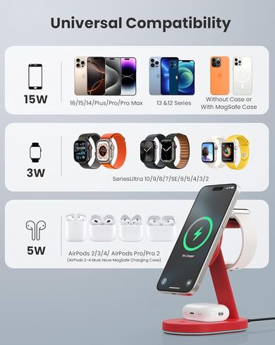 4 in 1 Wireless Charger Charging Station for iPhone,Qi2 Certified 15W Magnetic Charging Stand for Mag-Safe with 30W USB C Adapter&Friendly Night Light for iPhone 16/15/14/13/12,Apple Watch,AirPods in Kuwait