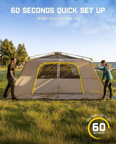FanttikOutdoor Camping Tent, Lightweight 8/10 Person Instant Cabin Tent Setup in 60 Seconds with Rainfly & Windproof, Portable with Carry Bag for Family Camping & Hiking, Upgraded Ventilation in Kuwait