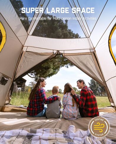 FanttikOutdoor Camping Tent, Lightweight 8/10 Person Instant Cabin Tent Setup in 60 Seconds with Rainfly & Windproof, Portable with Carry Bag for Family Camping & Hiking, Upgraded Ventilation in Kuwait