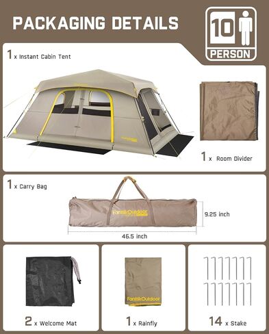 FanttikOutdoor Camping Tent, Lightweight 8/10 Person Instant Cabin Tent Setup in 60 Seconds with Rainfly & Windproof, Portable with Carry Bag for Family Camping & Hiking, Upgraded Ventilation in Kuwait