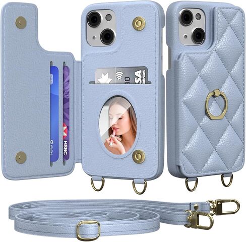 محفظة Crossbody مع حالة مرآة مستحضرات تجميل لـ iPhone 13 Pro Max ، علبة جلدية مع فتحات البطاقة غير المرئية ، والنساء قابلة للفصل الحبل 6.7 بوصة. in Kuwait
