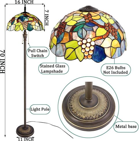 Tiffany Floor Lamp Stained Glass Lamp 16X16X70 Inch Standing Antique Reading Light (Green Dragonfly) in Saudi Arabia