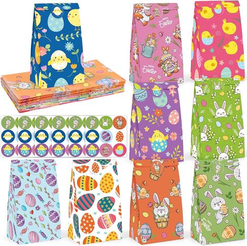 VGOODALL 54PCS Easter Treat Bags, Paper Bags with Stickers Goodie Party Lunch for Kids Easter Party Favors Cookies in Saudi Arabia