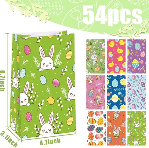 VGOODALL 54PCS Easter Treat Bags, Paper Bags with Stickers Goodie Party Lunch for Kids Easter Party Favors Cookies in Saudi Arabia