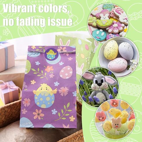 VGOODALL 54PCS Easter Treat Bags, Paper Bags with Stickers Goodie Party Lunch for Kids Easter Party Favors Cookies in Saudi Arabia